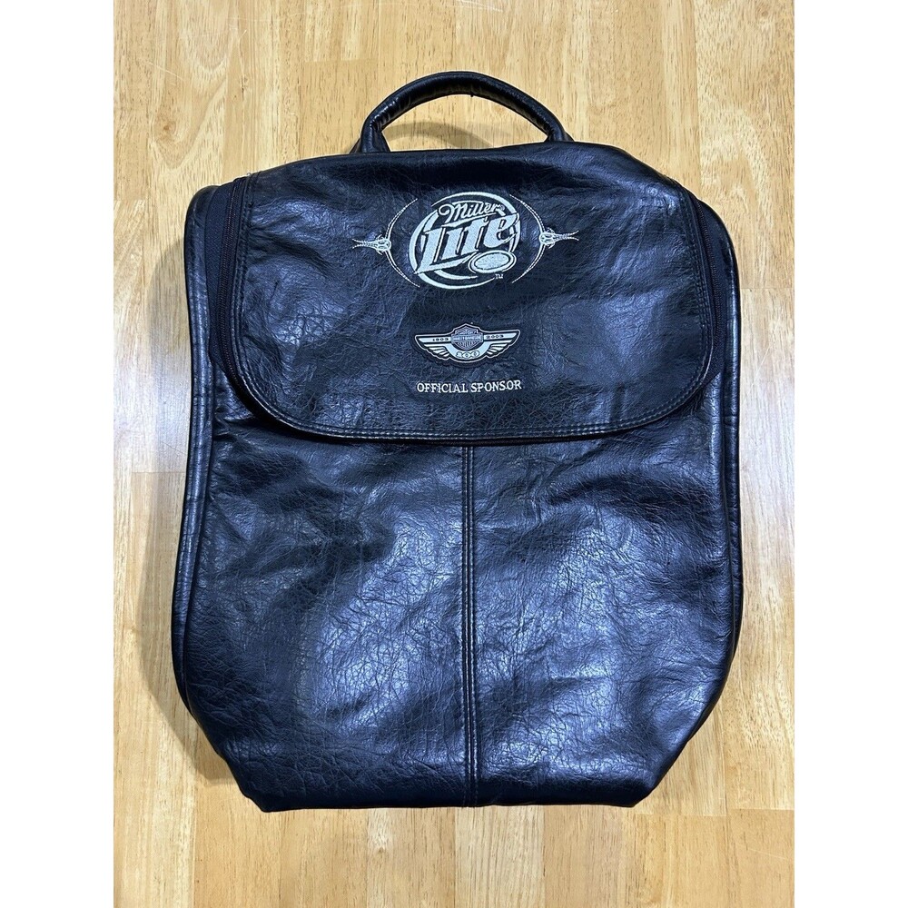 Harley Davidson 100th Anniversary Miller Lite Toppers Black Leather Backpack H-3